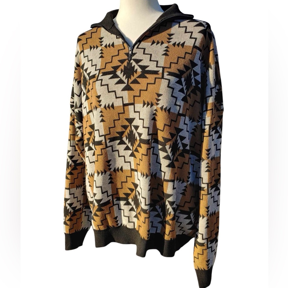 TWO FLY Western Knit Two Toned Half Zip Aztec Size Medium & Large